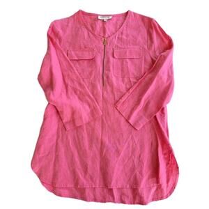 Jones New York Sport Women's Medium Tunic 100 % Linen Pullover Fuschia Utility